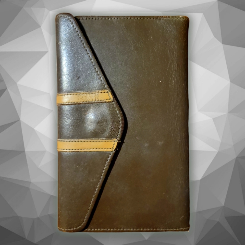 Vtg Genuine Dark Brown Cowhide Leather Wallet Checkbook ID Credit Card Money